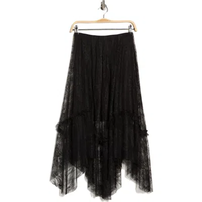 Allsaints Josie Asymmetric Lace Skirt In Black