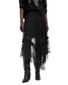 Allsaints Jose Tiered Lace Midi Skirt In Black