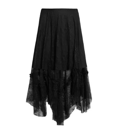Allsaints Josie Layered Lace Midi Skirt In Black