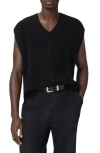 Allsaints Josif Cable Wool Blend Sweater Vest In Black