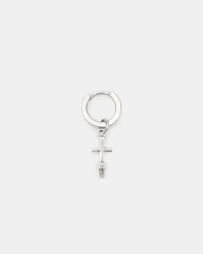 Allsaints Jude Cross Hoop Earring In Warm Silver