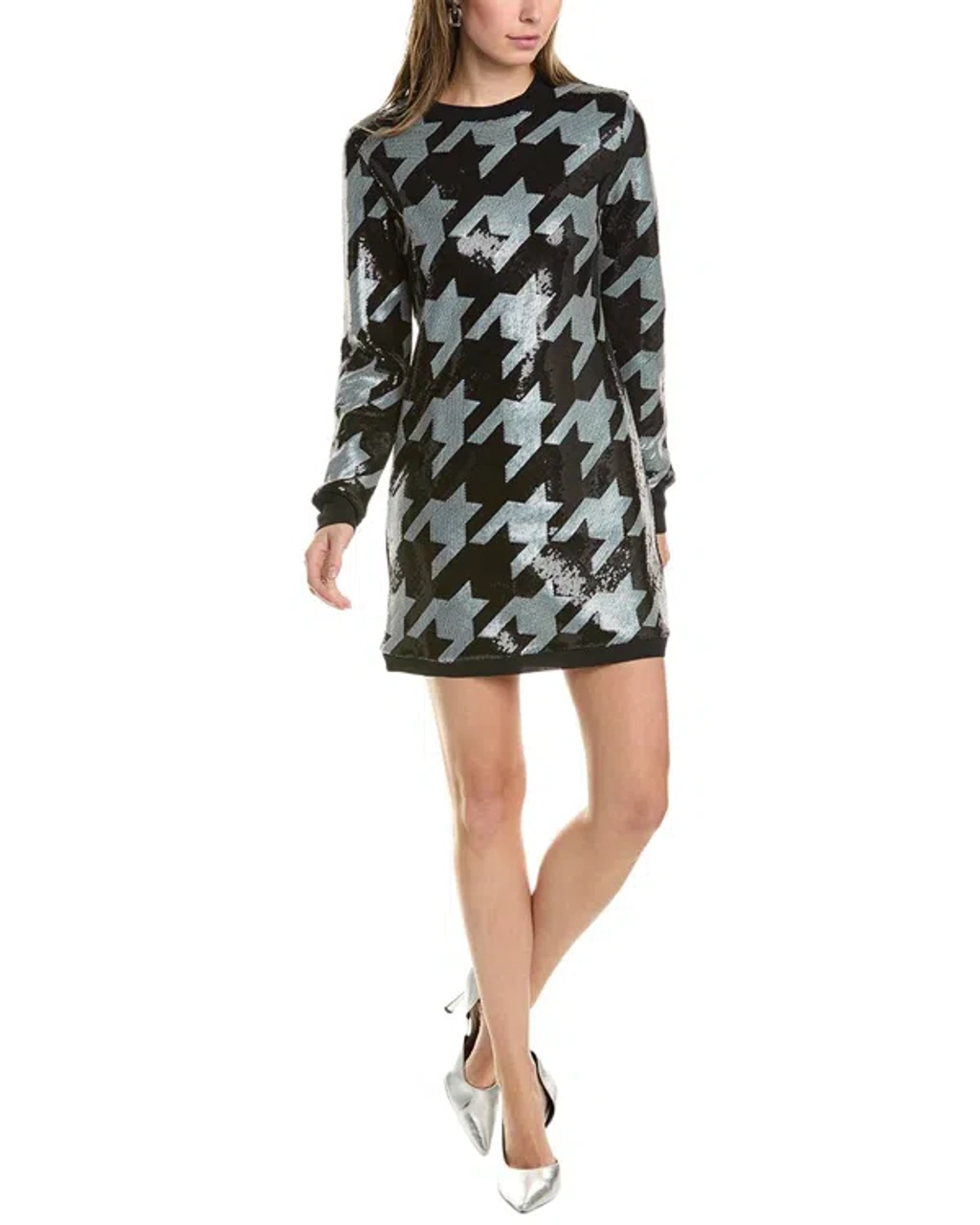 all saints juela sequin dress Juela Mesh Striped Sequin Midi Dress Black/Silver