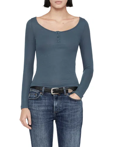 Allsaints Jules Long Sleeve Henley Top In Blue
