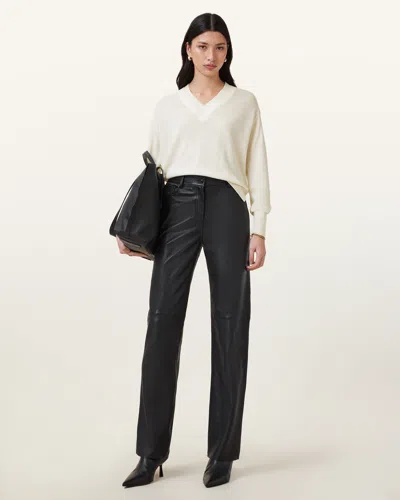 Allsaints Julieana V Neck Wool Jumper In Chalk White