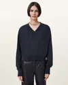 Allsaints Julieana V Neck Wool Jumper In Ink Blue