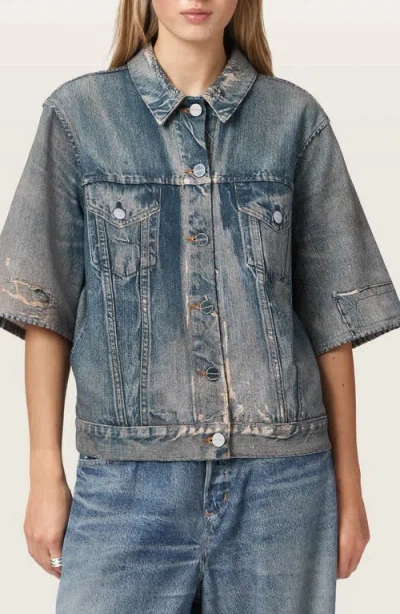 Allsaints Womens Illusion Tint Juni Short-sleeve Denim Shirt In Blue