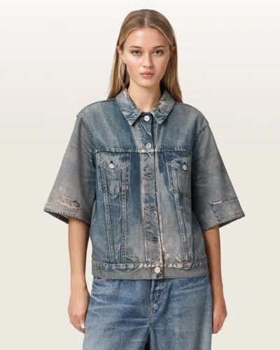 Allsaints Juni Terry Short Sleeve Illusion Of Denim Shirt In Blue