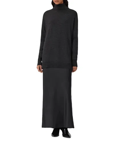 Allsaints Juno 2-in-1 Sweater Slip Dress In Black