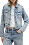 Allsaints Womens Vintage Indigo Juno Pact-pocket Slim-fit Denim Jacket In Vintage Indigo