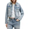 Allsaints Womens Vintage Indigo Juno Pact-pocket Slim-fit Denim Jacket In Vintage Indigo