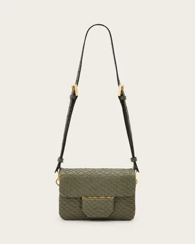 Allsaints Jupiter Snake Effect Leather Crossbody Bag In Military Green