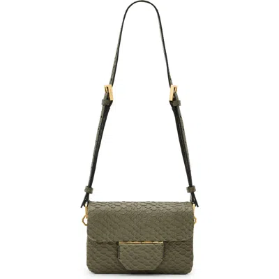 Allsaints Jupiter Snake Embossed Leather Crossbody Bag In Military Green