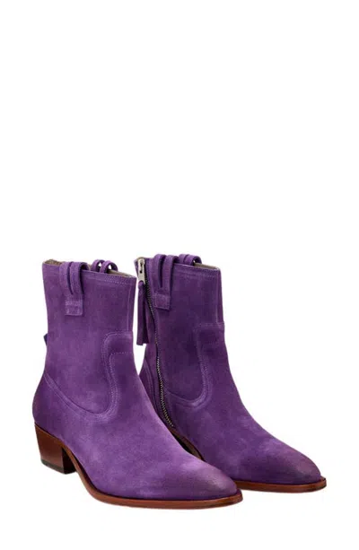Allsaints Jura Leather Bootie In Electric Purple