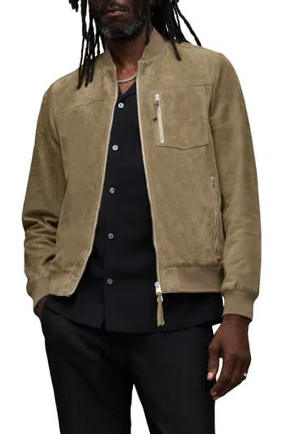 Allsaints Kairo Zip Up Suede Bomber Jacket In Vetiver Green ModeSens