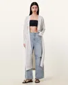 Allsaints Kaito Open Stitch Sheer Mesh Open Front Longline Cardigan In Chalk White