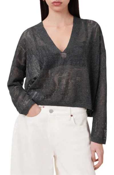 Allsaints Womens Carbon Grey Misha V-neck Jacquard Woven Jumper Xs