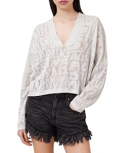 Allsaints Womens Chalk White Kaito Long-sleeve Open-knit Woven Cardigan