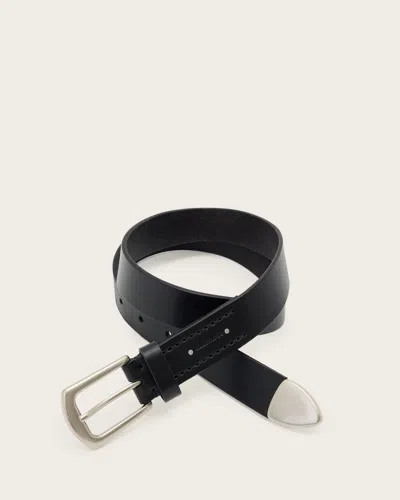 Allsaints Kane Leather Western Belt In Black