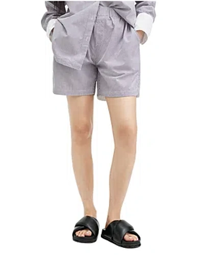 Allsaints Karina Cotton Stripe Shorts In Blue/ White