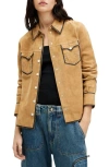 ALLSAINTS KARLSON LEA STUDDED SUEDE SNAP-UP SHIRT