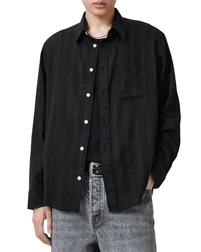 Allsaints Karmi Tonal Stripe Relaxed Fit Shirt In Black
