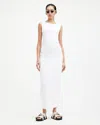 Allsaints Womens Optic White Katarina Side-ruched Slim-fit Cotton Maxi Dress In Optic White