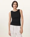 Allsaints Womens Black Katarina Straight-neck Sleeveless Cotton Tank In Black