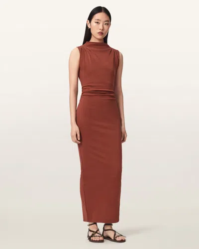 Allsaints Katarina Cowl Neck Maxi Dress In Brown