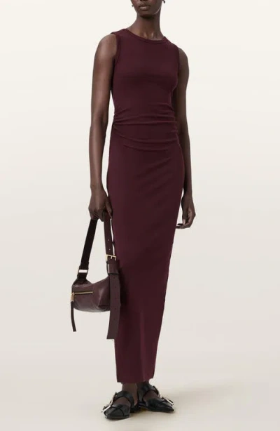 Allsaints Katarina Ruched Side Maxi Dress In Brown