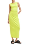 Allsaints Womens Zest Lime Gree Katarina Side-ruched Slim-fit Cotton Maxi Dress In Zest Lime Green