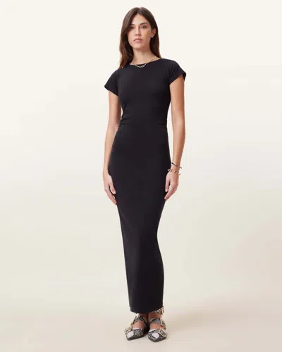 Allsaints Katarina Short Sleeve Slim Fit Maxi Dress In Black