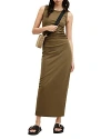 Allsaints Womens Olive Green Katarina Side-ruched Slim-fit Cotton Maxi Dress In Olive Green