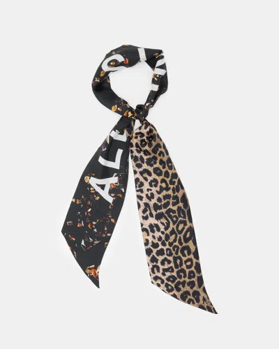 Allsaints Kateri Silk Logo Printed Skinny Scarf In Black/leppo