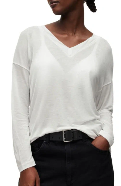 Allsaints Kati V-neck Long Sleeve Top In White