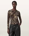 Allsaints Katlyn Leopard Print Jersey Top In Brown