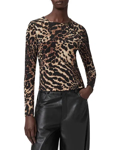 Allsaints Womens Katlyn Leopard-print Long-sleeve Stretch-jersey Top Pardus Honey B In Animal Print
