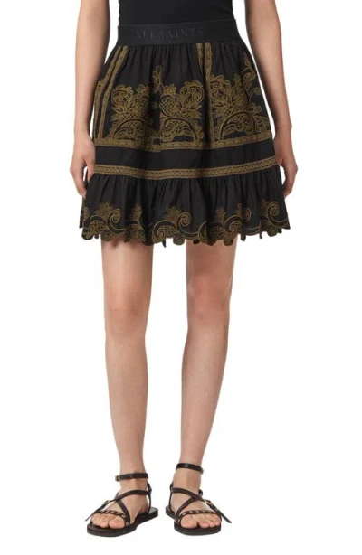 Allsaints Katya Embroidered Cotton Miniskirt In Black