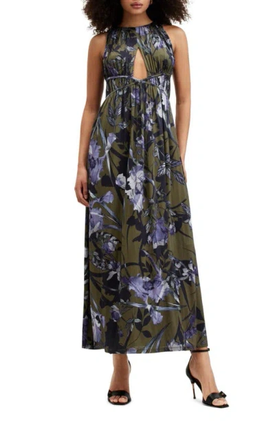 Allsaints Kaya Batu Floral Print Sleeveless Dress In Deep Khaki Gre