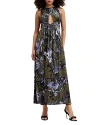 Allsaints Kaya Batu Floral Print Sleeveless Dress In Deep Khaki
