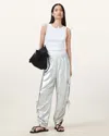 Allsaints Kaye Relaxed Fit Drawcord Pants In Metallic Silver