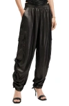 Allsaints Kaye Relaxed Fit Drawcord Trousers In Metallic Black