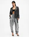 Allsaints Kaye Straight Fit Drawcord Trousers In Metallic Grey