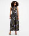Allsaints Kaya Batu Floral Print Sleeveless Dress In Deep Khaki Green