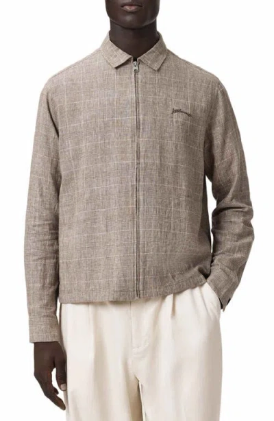 Allsaints Mens Sediment Brown Keal Checked Zip-up Linen-blend Jacket In Gray