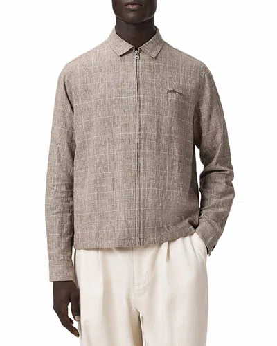 Allsaints Keal Embroidered Logo Glen Plaid Linen Blend Jacket In Multi