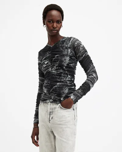 Allsaints Keiko Mesh Top In Evolve Slate Grey