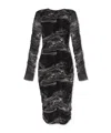 Allsaints Womens Evolve Slate G Keiko Abstract-pattern Stretch-mesh Midi Dress In Black
