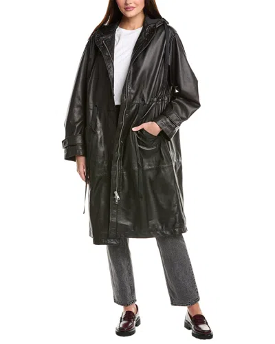 Allsaints Kelsea Leather Coat In Black