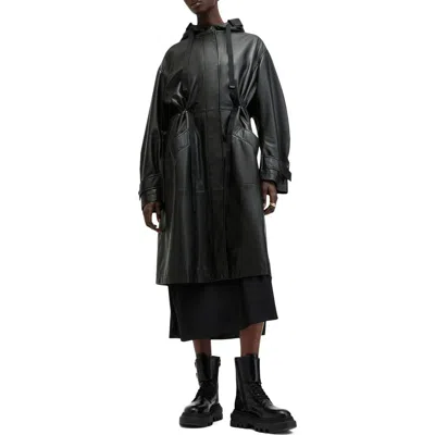 Allsaints Kelsea Leather Coat In Black