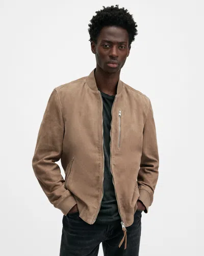 Allsaints Kemble Suede Bomber Jacket In Acre Brown